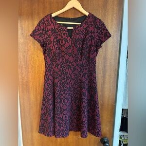 Women’s Burgundy and Black Jacquard Fit-and-Flare Dress